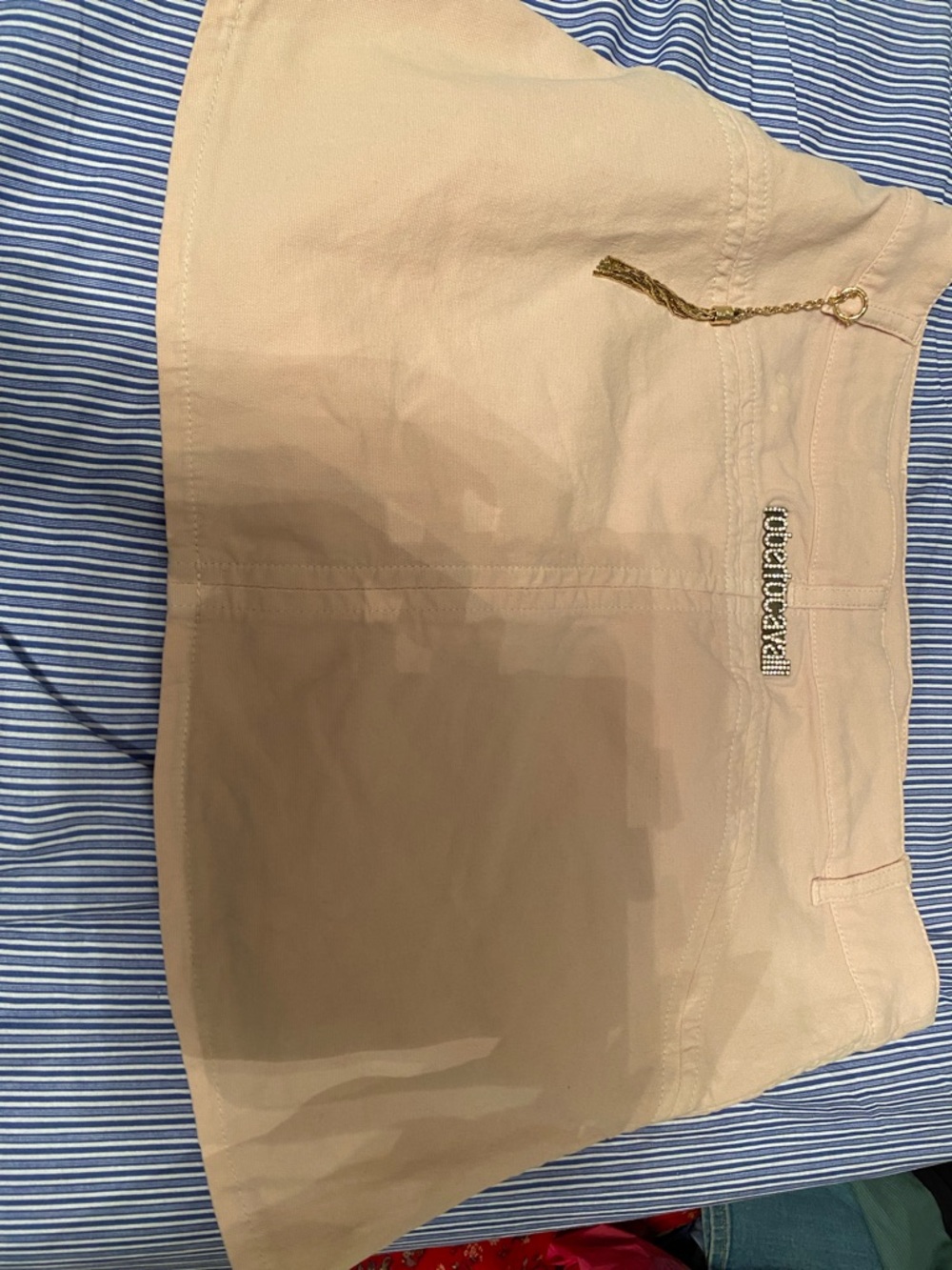 Roberto Cavalli light pink  Mini Skirt with Gold Tassel crystal logo size S - Picture 3 of 8